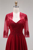 Load image into Gallery viewer, Steel Blue Appliqued A Line Long Floral Mother of the Bride Dress with Jacket
