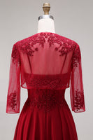 Load image into Gallery viewer, Steel Blue Appliqued A Line Long Floral Mother of the Bride Dress with Jacket