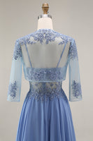 Load image into Gallery viewer, Appliqued Burgundy Floral A Line Long Mother of the Bride Dress with Jacket