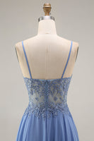 Load image into Gallery viewer, Steel Blue Appliqued A Line Long Floral Mother of the Bride Dress with Jacket