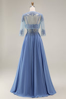 Load image into Gallery viewer, Steel Blue Appliqued A Line Long Floral Mother of the Bride Dress with Jacket