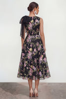 Load image into Gallery viewer, Black Pink Flower Maxi A Line Wedding Guest Dress with Pockets