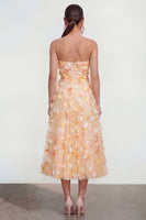 Load image into Gallery viewer, Champagne Floral Strapless Maxi A Line Wedding Guest Dress with Pockets