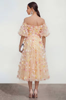 Load image into Gallery viewer, Off the Shoulder Floral Champagne A Line Maxi Wedding Guest Dress