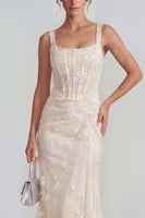 Load image into Gallery viewer, Pink Corset Mermaid Ruched Maxi Thick Straps Wedding Guest Dress