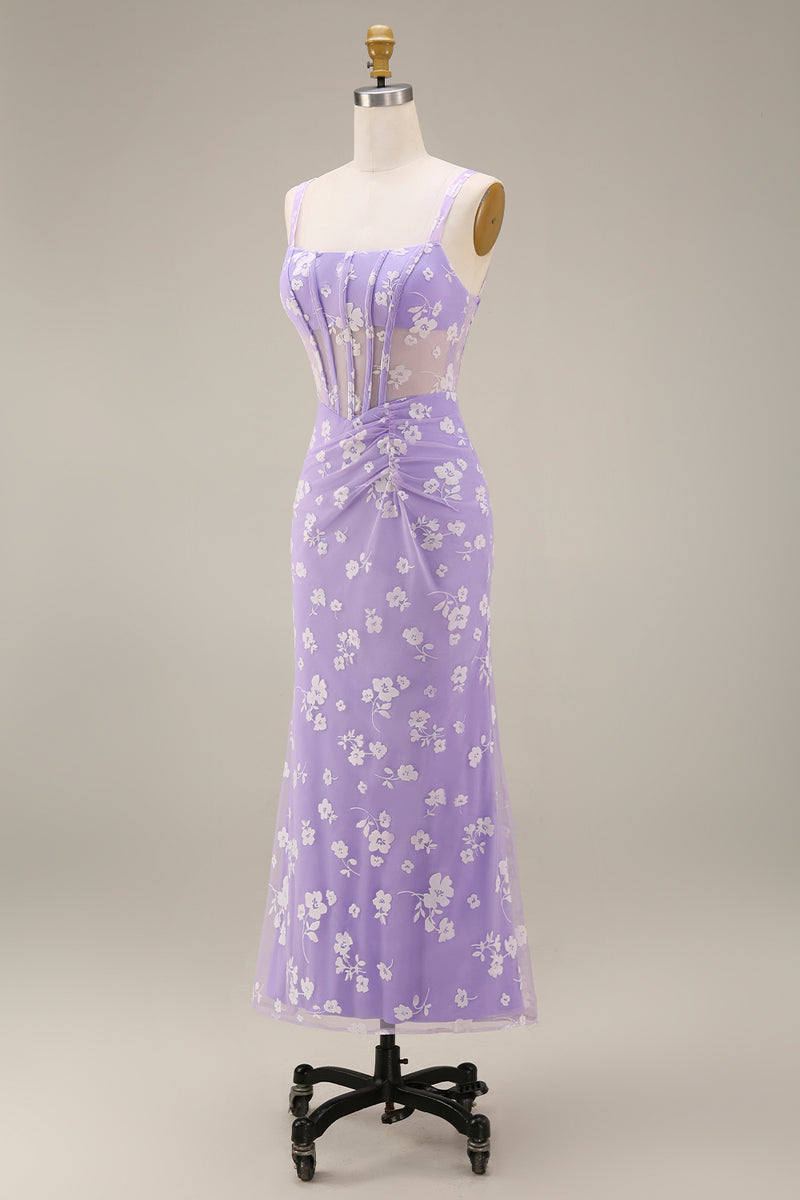 Load image into Gallery viewer, Pink Corset Mermaid Ruched Maxi Thick Straps Wedding Guest Dress
