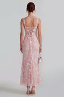 Load image into Gallery viewer, Pink Corset Mermaid Ruched Maxi Thick Straps Wedding Guest Dress