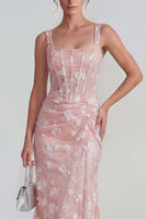 Load image into Gallery viewer, Pink Corset Mermaid Ruched Maxi Thick Straps Wedding Guest Dress