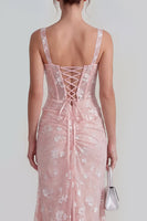 Load image into Gallery viewer, Pink Corset Mermaid Ruched Maxi Thick Straps Wedding Guest Dress