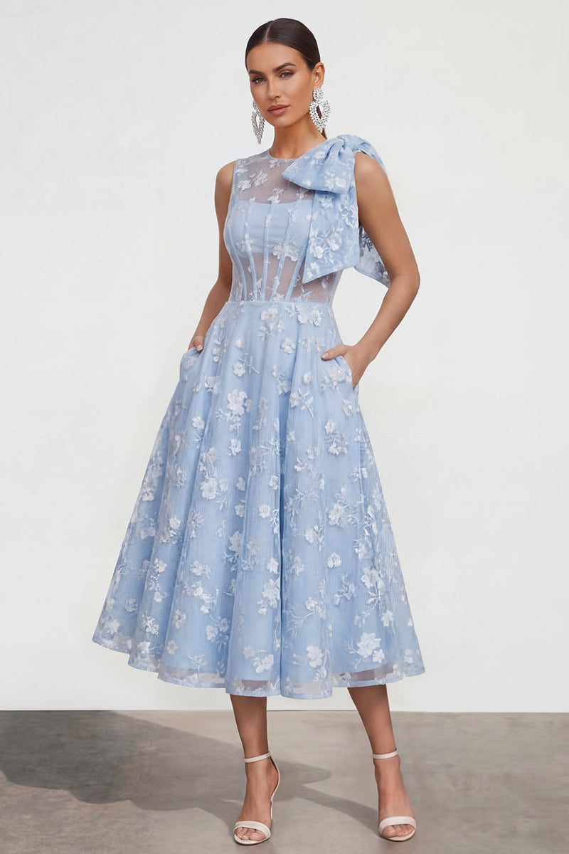 Load image into Gallery viewer, Lilac A Line Maxi Round Neck Wedding Guest Dress with Pockets