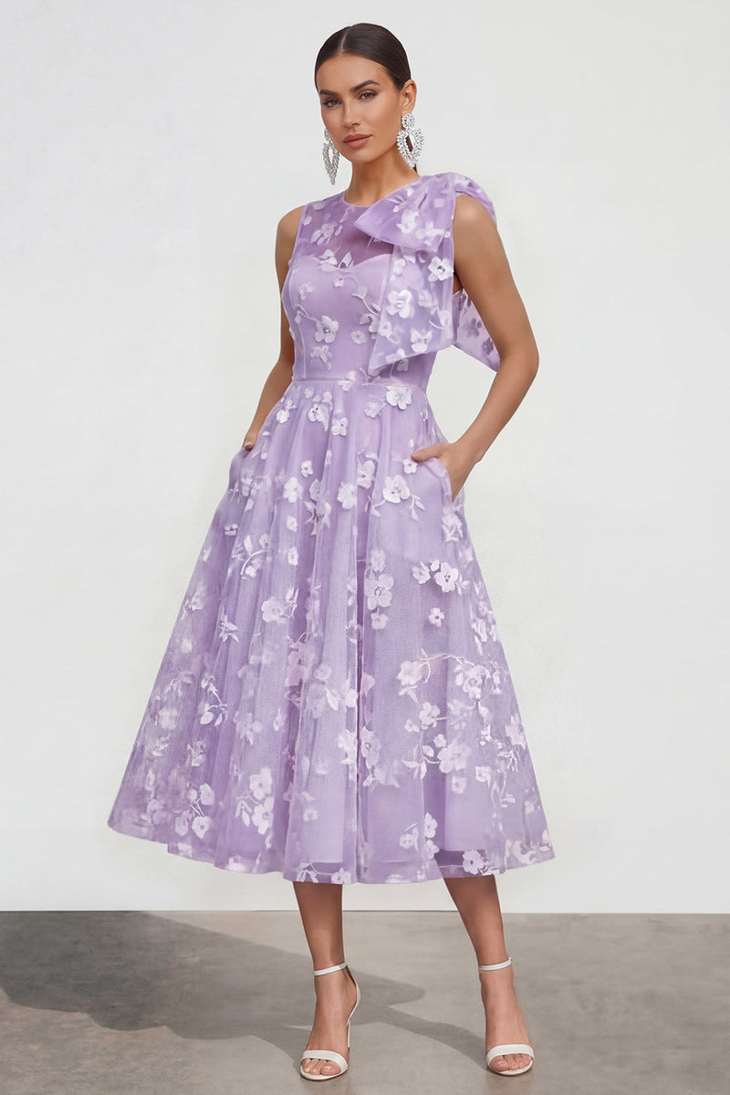 Load image into Gallery viewer, Lilac A Line Maxi Round Neck Wedding Guest Dress with Pockets