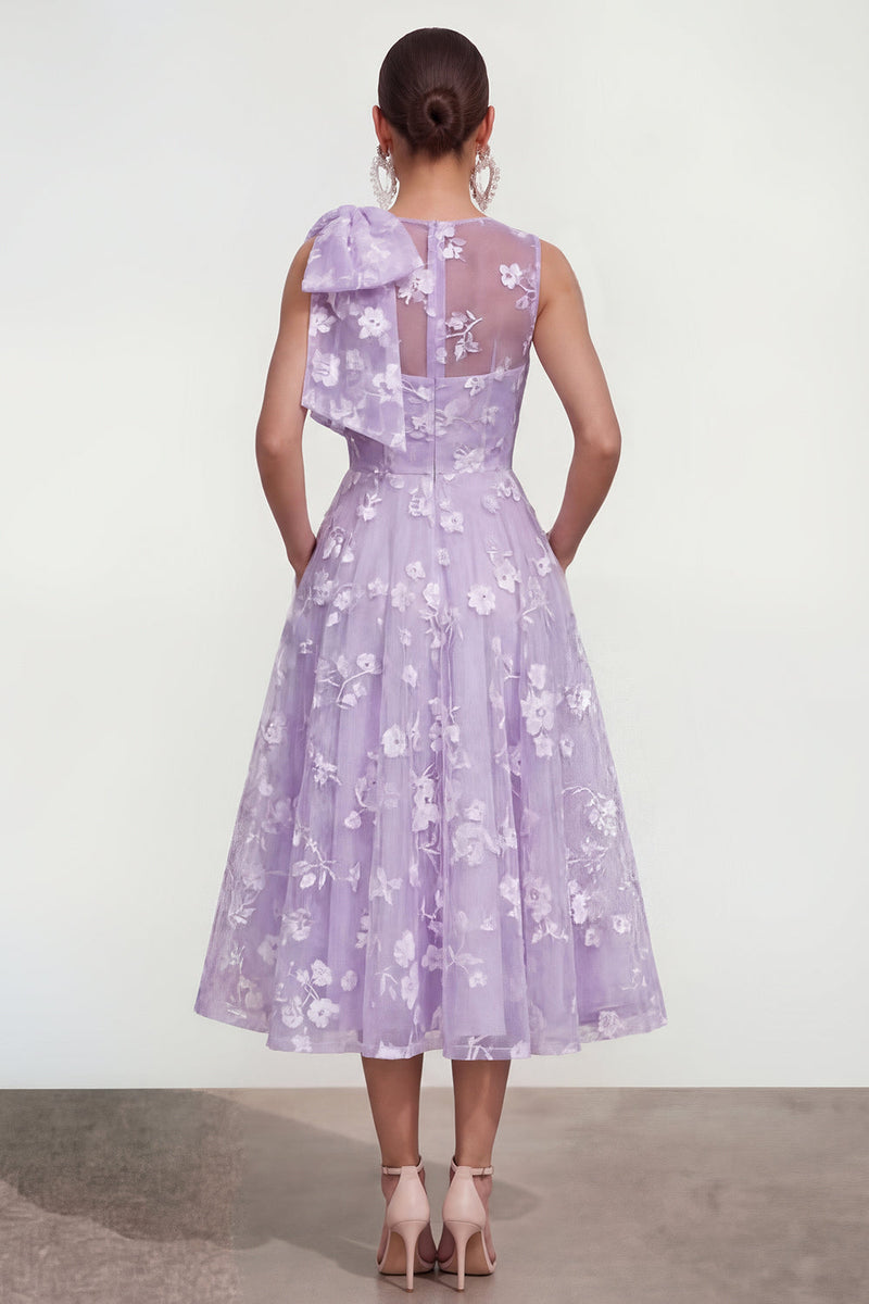 Load image into Gallery viewer, Lilac A Line Maxi Round Neck Wedding Guest Dress with Pockets