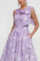 Load image into Gallery viewer, Lilac A Line Maxi Round Neck Wedding Guest Dress with Pockets
