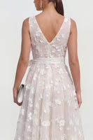 Load image into Gallery viewer, White A Line V-Neck Ruched Floral Maxi Wedding Guest Dress with Bow