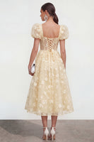 Load image into Gallery viewer, Pink Corset Floral Puff Sleeves Maxi A Line Wedding Guest Dress