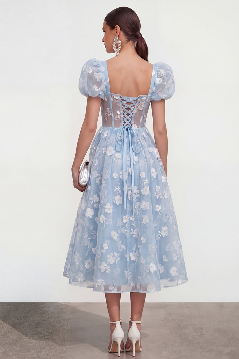 Load image into Gallery viewer, Pink Corset Floral Puff Sleeves Maxi A Line Wedding Guest Dress