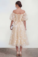 Load image into Gallery viewer, Puff Sleeves Blue Floral A Line Ruched Maxi Wedding Guest Dress