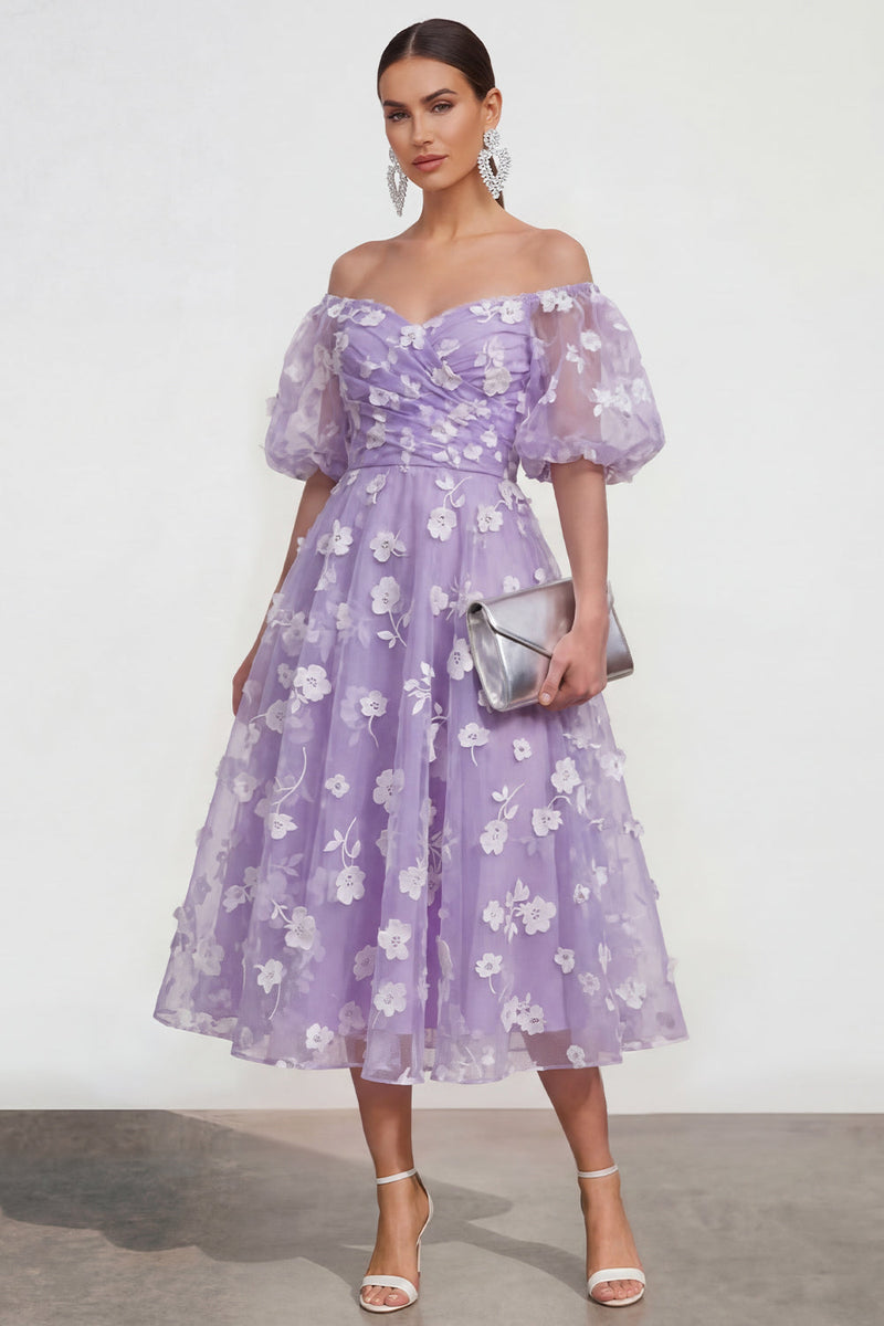 Load image into Gallery viewer, Puff Sleeves Blue Floral A Line Ruched Maxi Wedding Guest Dress