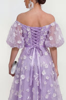 Load image into Gallery viewer, Puff Sleeves Blue Floral A Line Ruched Maxi Wedding Guest Dress