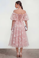 Load image into Gallery viewer, Puff Sleeves Blue Floral A Line Ruched Maxi Wedding Guest Dress