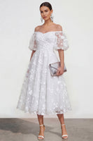 Load image into Gallery viewer, Puff Sleeves Blue Floral A Line Ruched Maxi Wedding Guest Dress