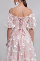 Load image into Gallery viewer, Puff Sleeves Blue Floral A Line Ruched Maxi Wedding Guest Dress