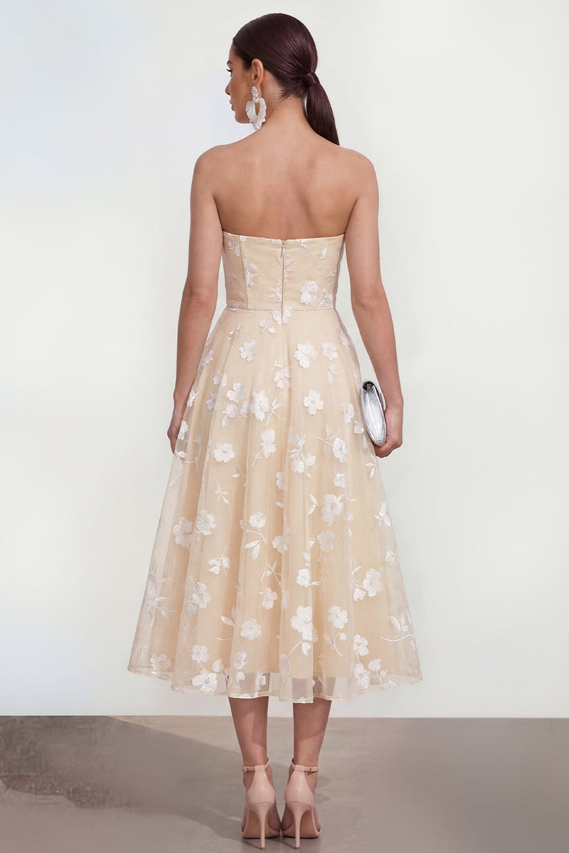 Load image into Gallery viewer, Strapless Corset Lilac Floral A Line Maxi Wedding Guest Dress