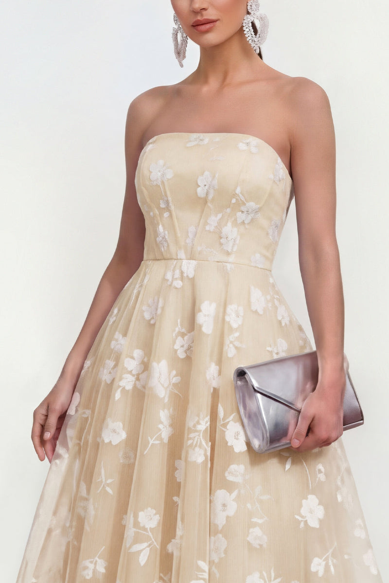 Load image into Gallery viewer, Strapless Corset Lilac Floral A Line Maxi Wedding Guest Dress