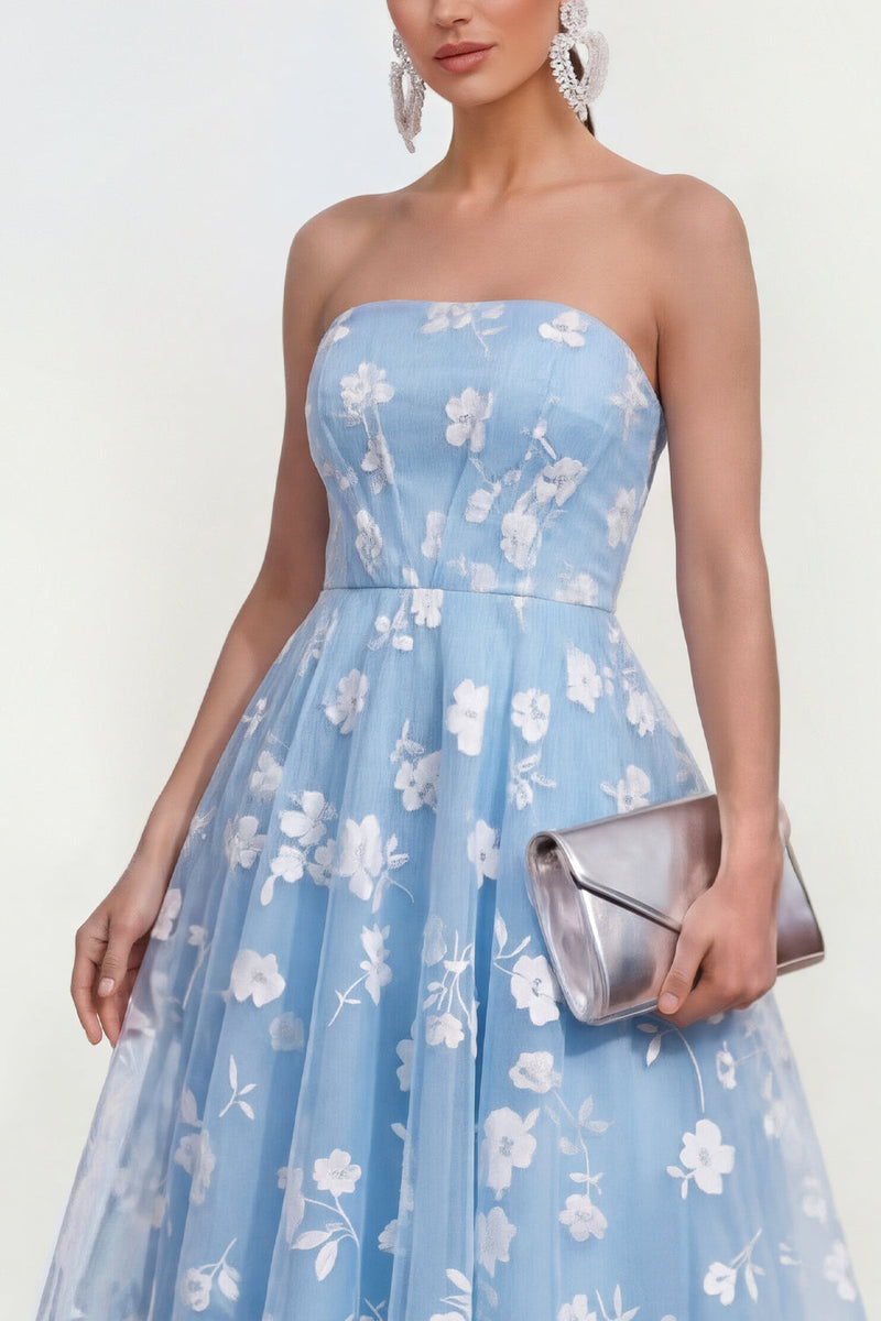 Load image into Gallery viewer, Strapless Corset Lilac Floral A Line Maxi Wedding Guest Dress