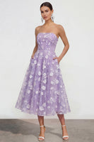 Load image into Gallery viewer, Strapless Corset Lilac Floral A Line Maxi Wedding Guest Dress
