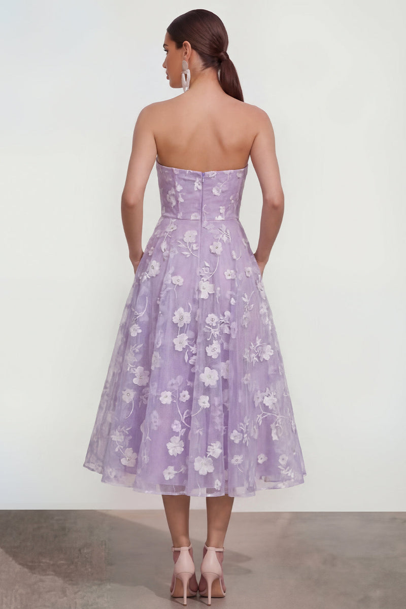 Load image into Gallery viewer, Strapless Corset Lilac Floral A Line Maxi Wedding Guest Dress