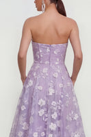 Load image into Gallery viewer, Strapless Corset Lilac Floral A Line Maxi Wedding Guest Dress
