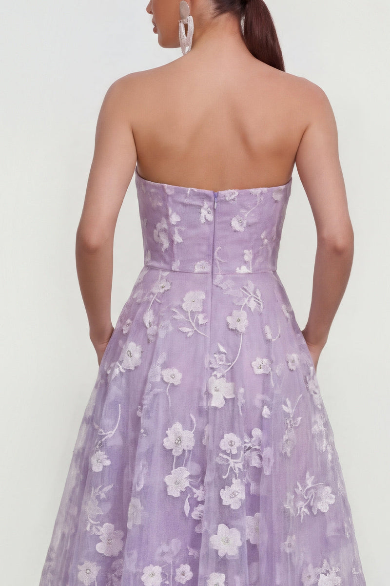 Load image into Gallery viewer, Strapless Corset Lilac Floral A Line Maxi Wedding Guest Dress