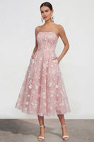 Load image into Gallery viewer, Strapless Corset Lilac Floral A Line Maxi Wedding Guest Dress