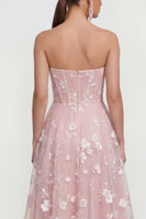 Load image into Gallery viewer, Strapless Corset Lilac Floral A Line Maxi Wedding Guest Dress