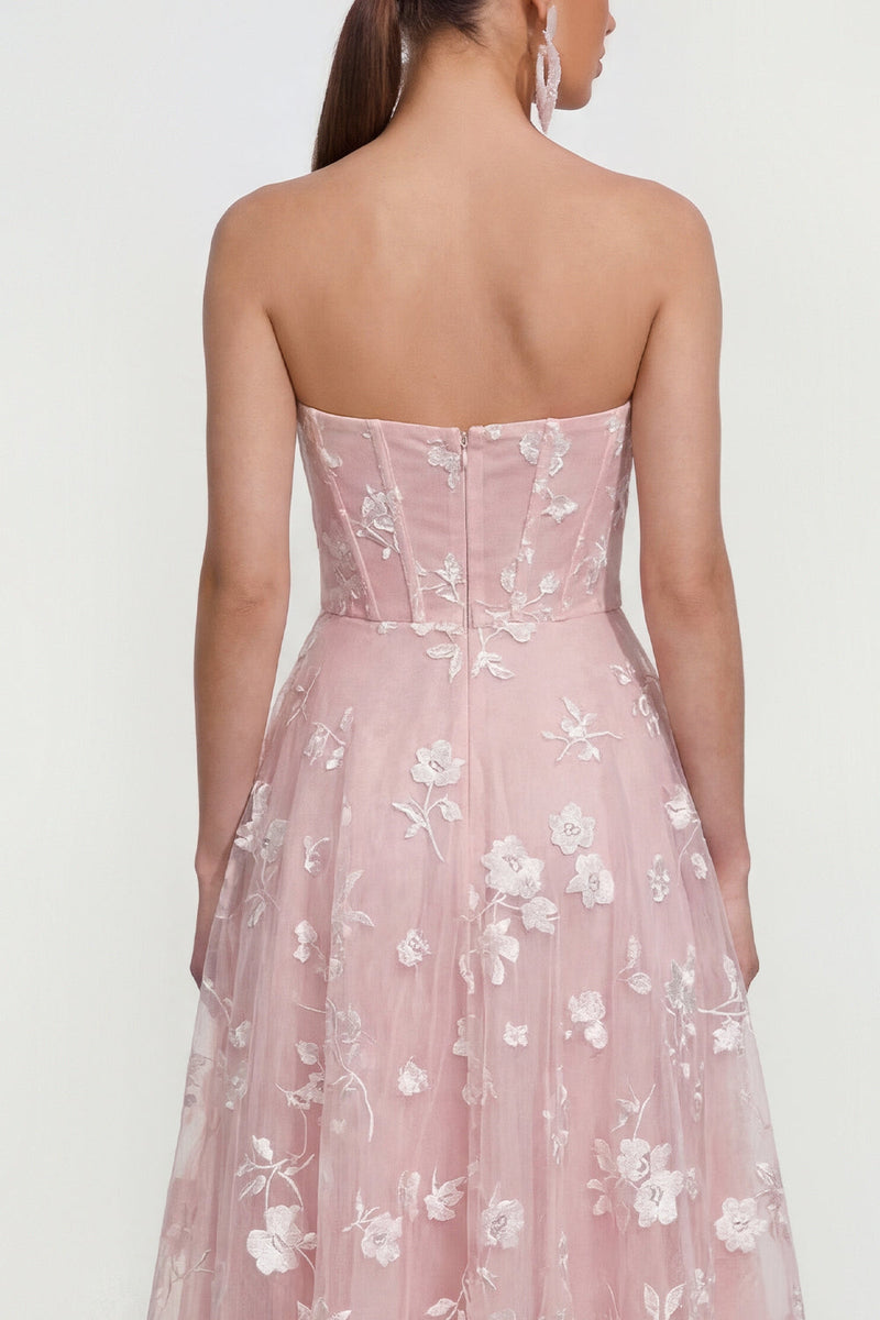 Load image into Gallery viewer, Strapless Corset Lilac Floral A Line Maxi Wedding Guest Dress