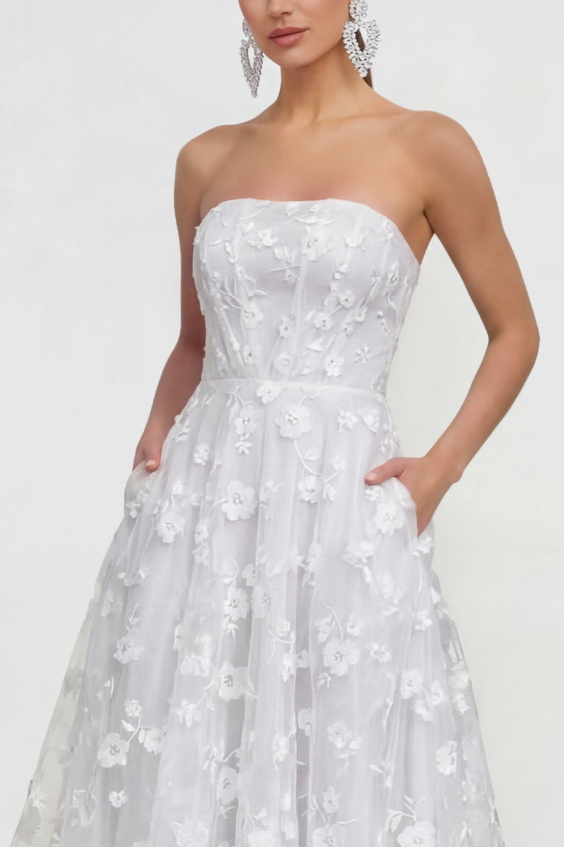 Load image into Gallery viewer, Strapless Corset Lilac Floral A Line Maxi Wedding Guest Dress