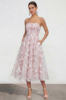 Load image into Gallery viewer, Strapless Corset Lilac Floral A Line Maxi Wedding Guest Dress