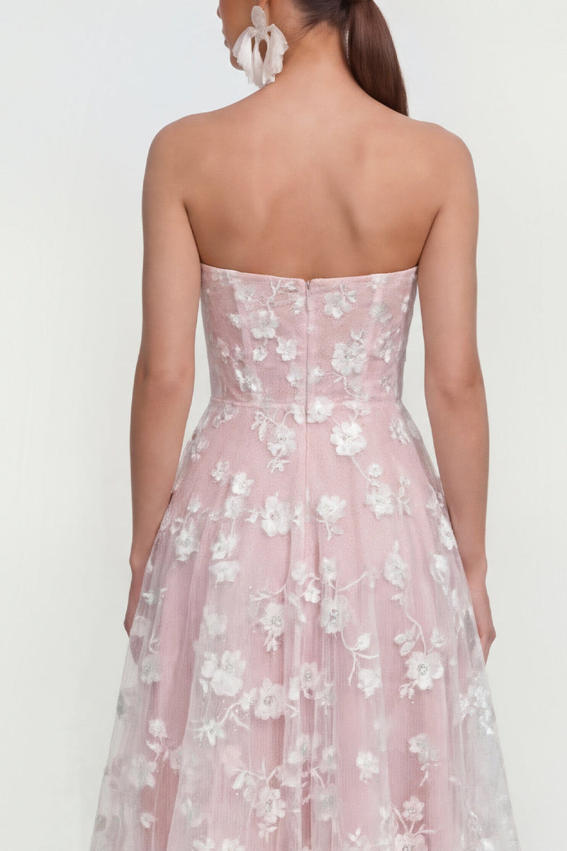 Load image into Gallery viewer, Strapless Corset Lilac Floral A Line Maxi Wedding Guest Dress