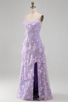 Load image into Gallery viewer, Floral Spaghetti Straps Pink A Line Maxi Wedding Guest Dress with Ruffles