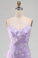 Load image into Gallery viewer, Floral Spaghetti Straps Pink A Line Maxi Wedding Guest Dress with Ruffles