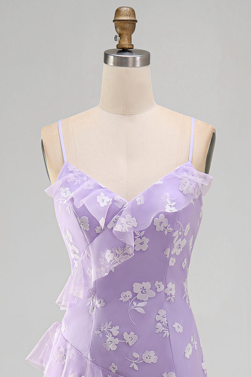 Load image into Gallery viewer, Floral Spaghetti Straps Pink A Line Maxi Wedding Guest Dress with Ruffles
