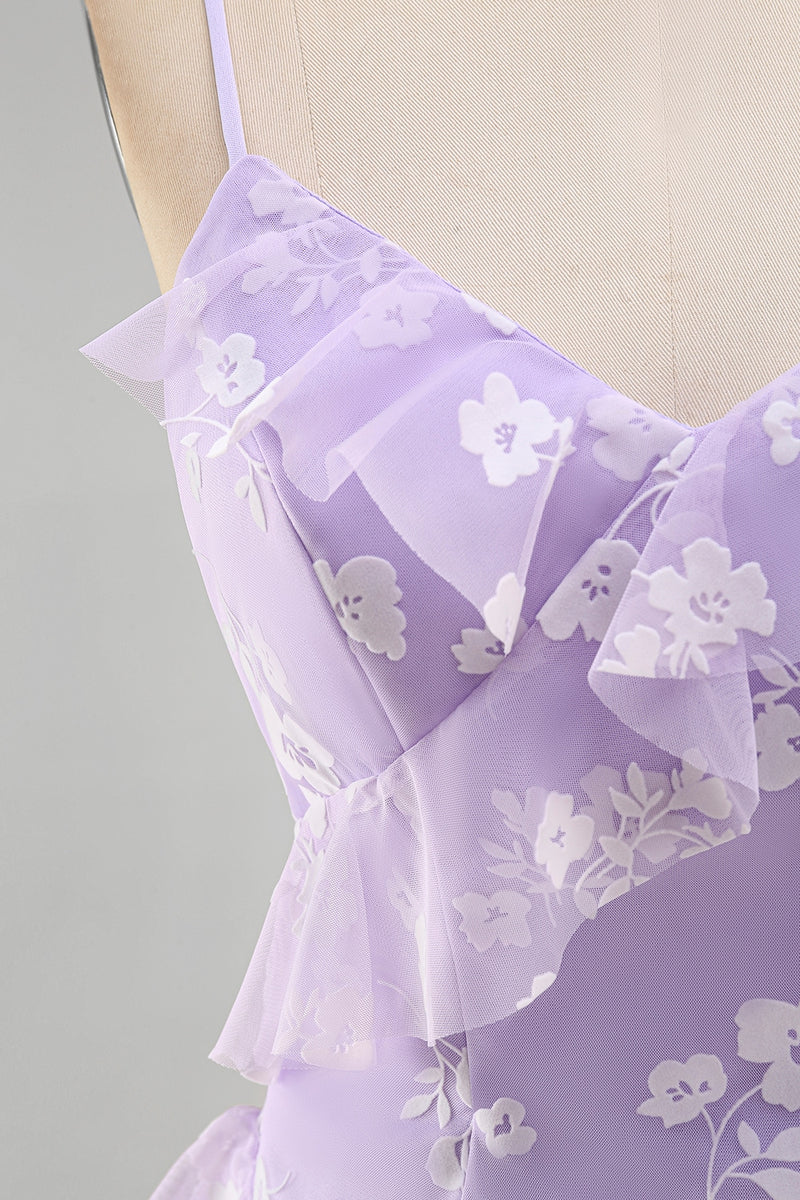 Load image into Gallery viewer, Floral Spaghetti Straps Pink A Line Maxi Wedding Guest Dress with Ruffles