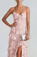Load image into Gallery viewer, Floral Spaghetti Straps Pink A Line Maxi Wedding Guest Dress with Ruffles