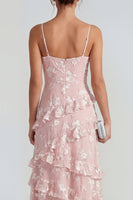 Load image into Gallery viewer, Floral Spaghetti Straps Pink A Line Maxi Wedding Guest Dress with Ruffles