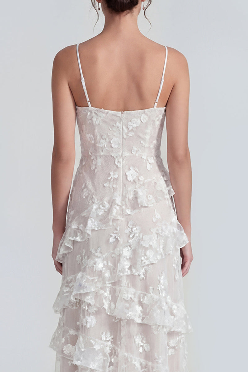 Load image into Gallery viewer, Floral Spaghetti Straps Pink A Line Maxi Wedding Guest Dress with Ruffles