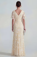 Load image into Gallery viewer, Floral Pink Flutter Sleeves Sheath Maxi Ruched Wedding Guest Dress with Slit