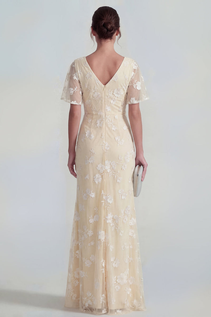 Load image into Gallery viewer, Floral Pink Flutter Sleeves Sheath Maxi Ruched Wedding Guest Dress with Slit