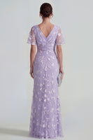 Load image into Gallery viewer, Floral Pink Flutter Sleeves Sheath Maxi Ruched Wedding Guest Dress with Slit