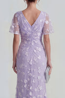 Load image into Gallery viewer, Floral Pink Flutter Sleeves Sheath Maxi Ruched Wedding Guest Dress with Slit